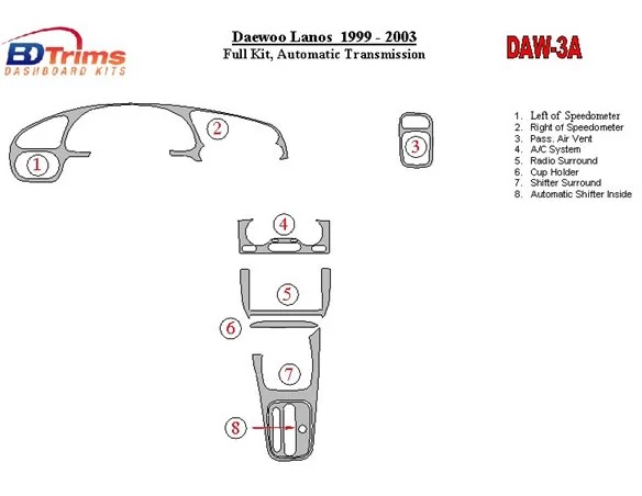 Daewoo Lanos 1999-2003 Full Set, Automatic Gear Interior BD Dash Trim Kit - 1 - Interior Dash Trim Kit