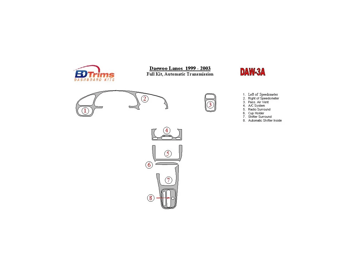 Daewoo Lanos 1999-2003 Full Set, Automatic Gear Interior BD Dash Trim Kit - 1 - Interior Dash Trim Kit