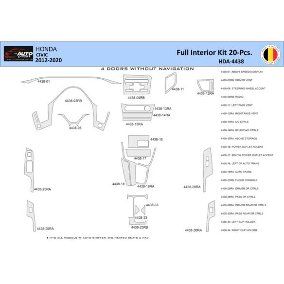 Honda Civic X 2012-2015 Interior WHZ Dashboard trim kit 20 Parts