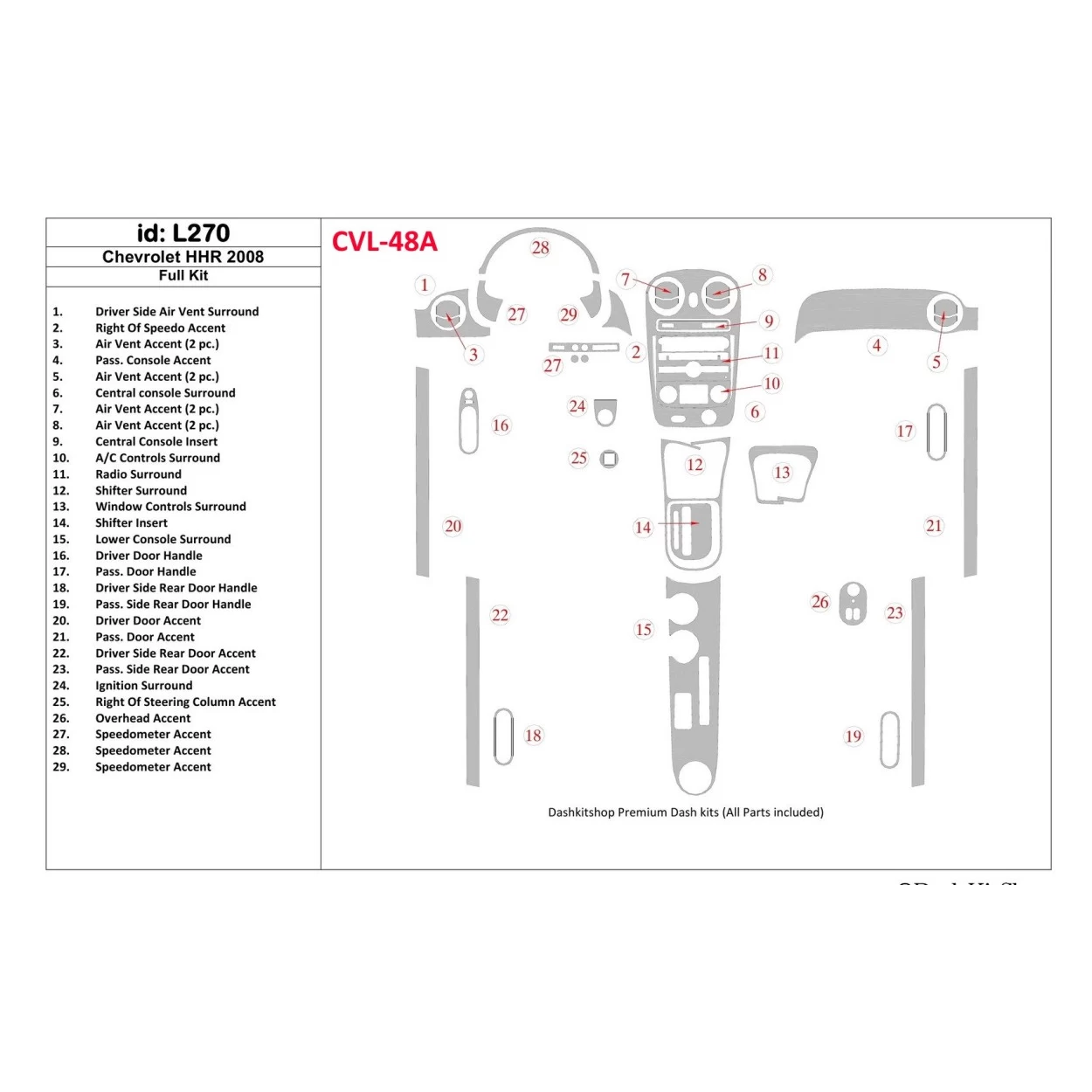 Chevrolet HHR 2008-2008 Full Set Interior BD Dash Trim Kit