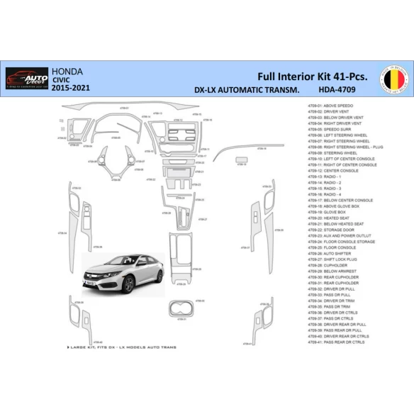 Honda Civic XI 2015-2021 Interior WHZ Dashboard trim kit 41 Parts