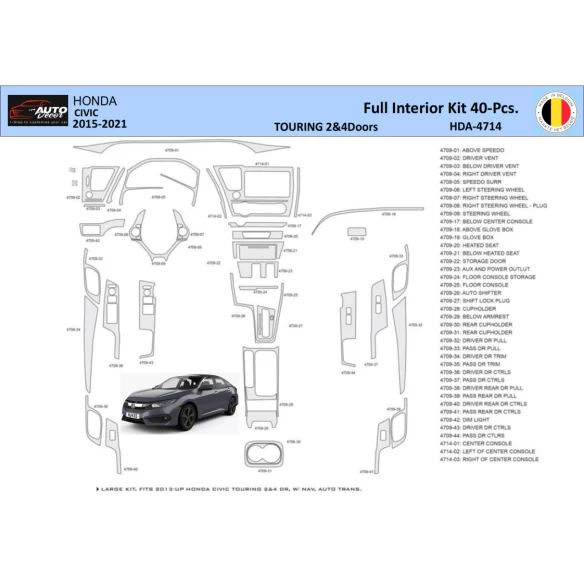 Honda Civic XI 2015-2021 Interior WHZ Dashboard trim kit 40 Parts