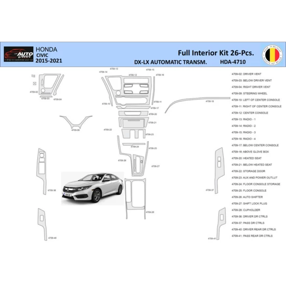 Honda Civic XI 2015-2021 Interior WHZ Dashboard trim kit 26 Parts