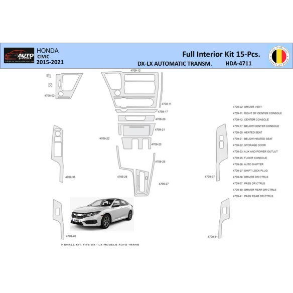 Honda Civic XI 2015-2021 Interior WHZ Dashboard trim kit 15 Parts