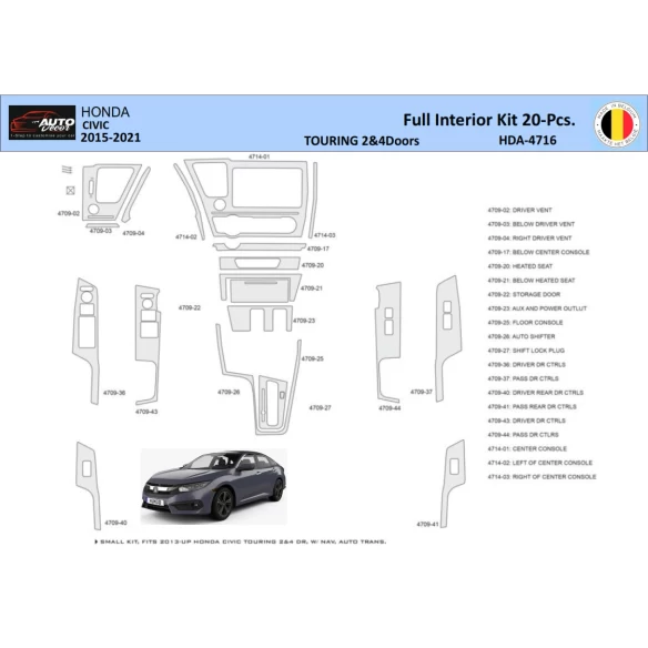 Honda Civic XI 2015-2021 Interior WHZ Dashboard trim kit 20 Parts