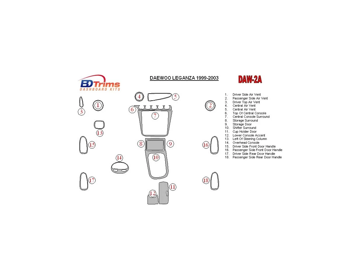 Daewoo Leganza 1999-2003 Full Set Interior BD Dash Trim Kit - 1 - Interior Dash Trim Kit
