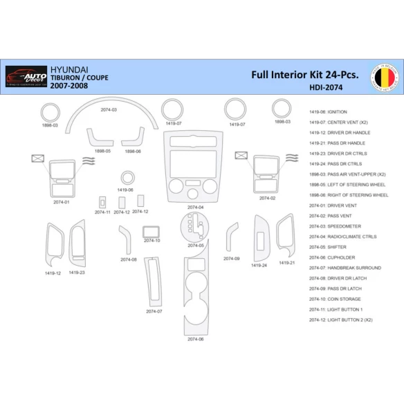 Hyunda Coupe 2007-2008 Interior WHZ Dashboard trim kit 24 Parts