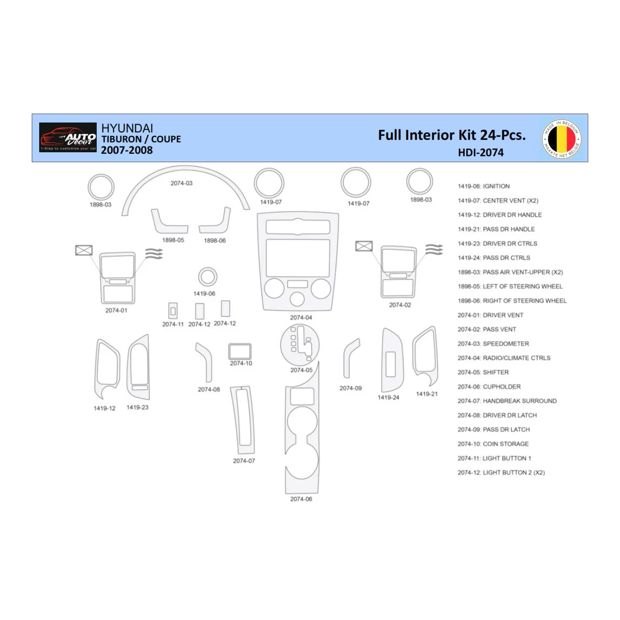 Hyunda Coupe 2007-2008 Interior WHZ Dashboard trim kit 24 Parts