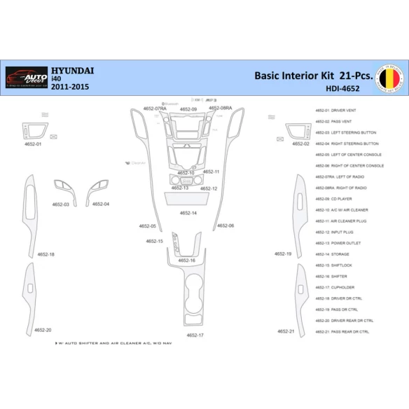 Hyundai i40 2011-2015 Interior WHZ Dashboard trim kit 21 Parts