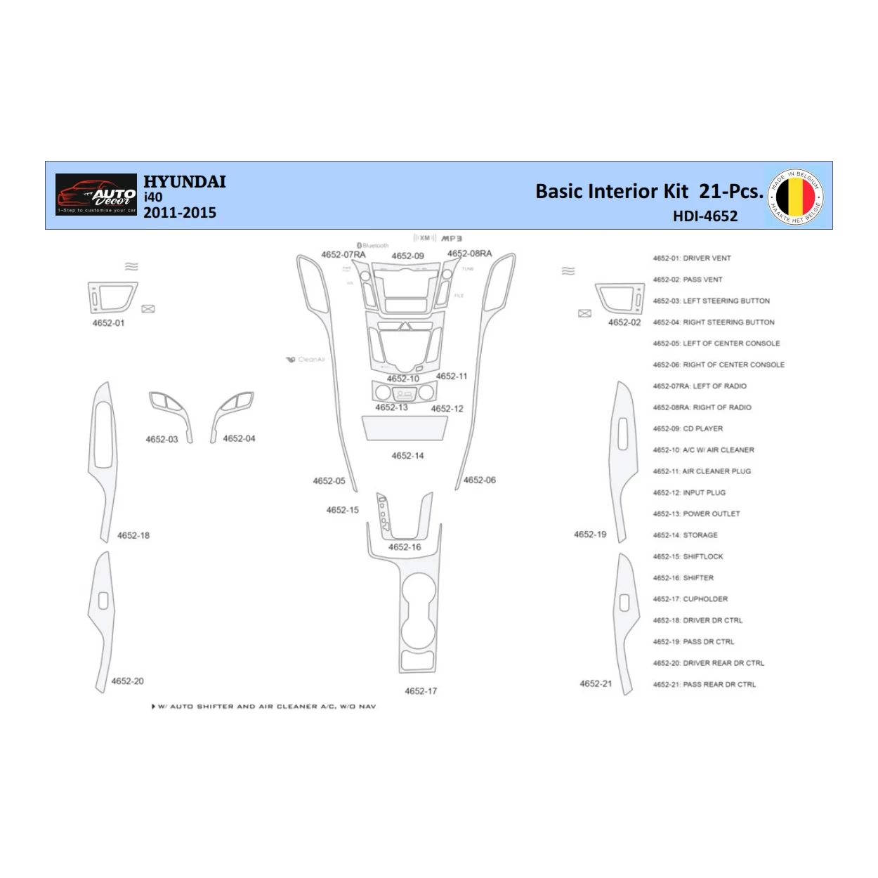 Hyundai i40 2011-2015 Interior WHZ Dashboard trim kit 21 Parts