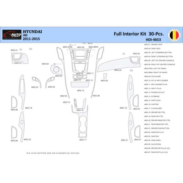 Hyundai i40 2011-2015 Interior WHZ Dashboard trim kit 30 Parts