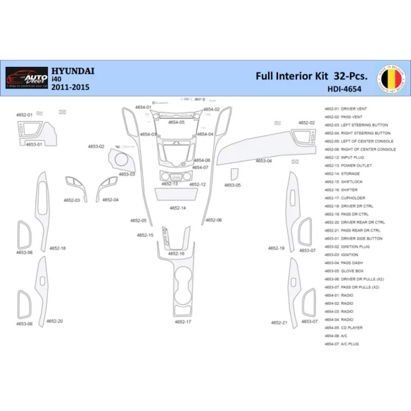 Hyundai i40 2011-2015 Interior WHZ Dashboard trim kit 32 Parts