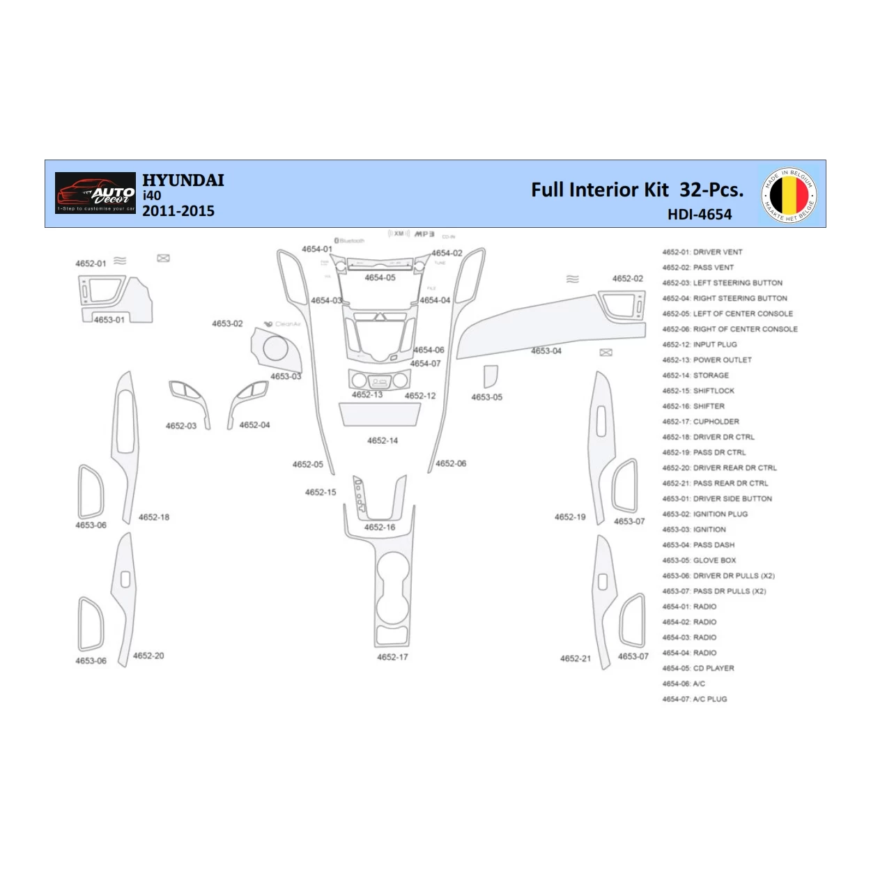 Hyundai i40 2011-2015 Interior WHZ Dashboard trim kit 32 Parts