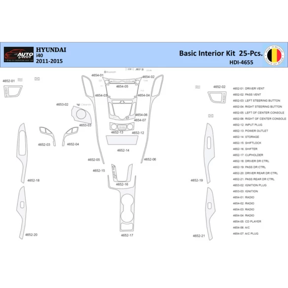 Hyundai i40 2011-2015 Interior WHZ Dashboard trim kit 25 Parts