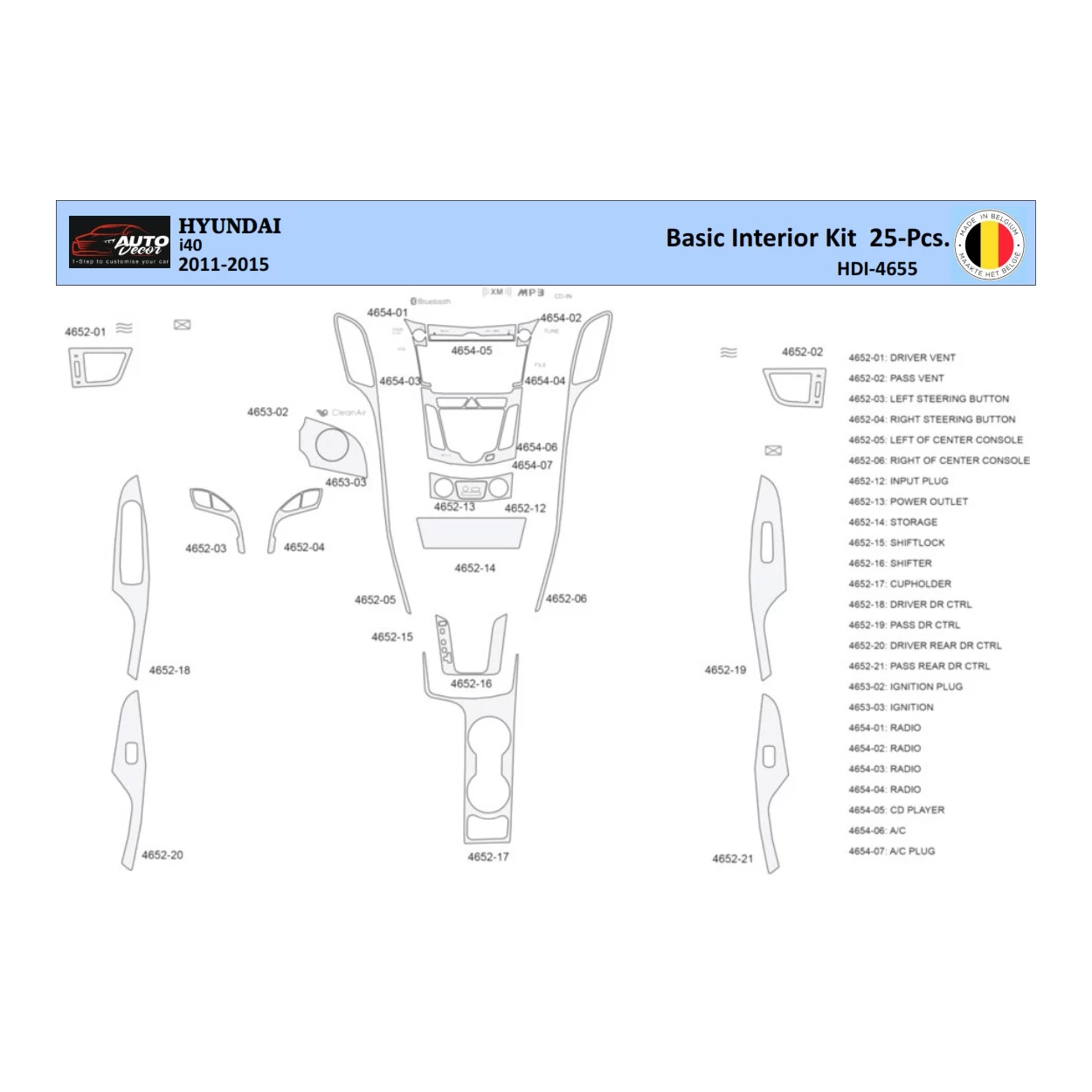 Hyundai i40 2011-2015 Interior WHZ Dashboard trim kit 25 Parts