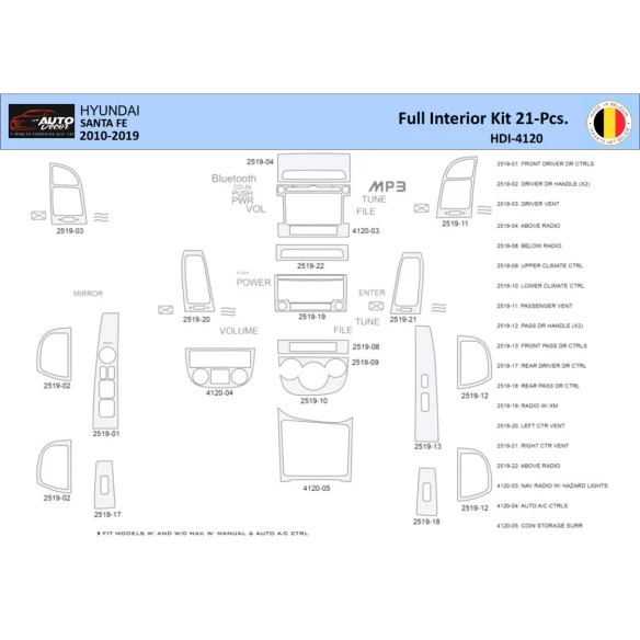 Hyundai Santa Fe 2010-2012 Interior WHZ Dashboard trim kit 21 Parts
