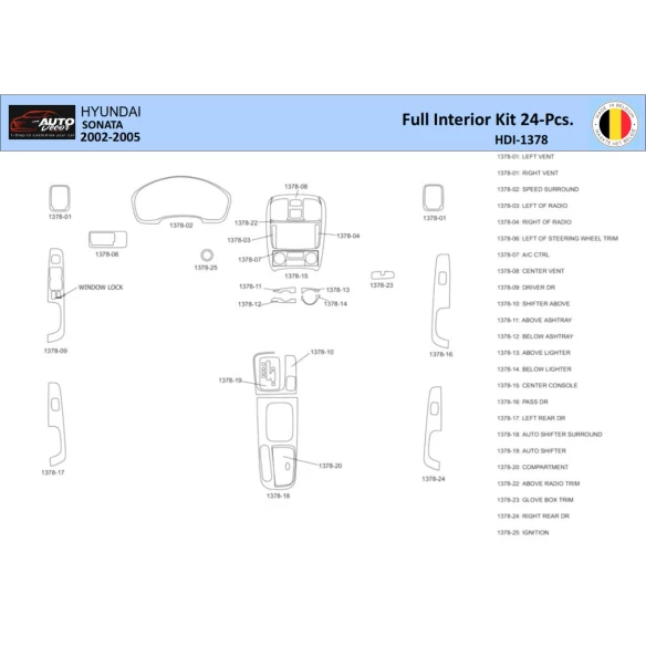 Hyundai Sonata 2002-2005-24 Interior WHZ Dashboard trim kit 24 Parts