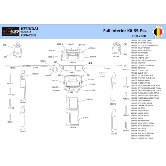Hyundai Sonata 2006-2008 Interior WHZ Dashboard trim kit 39 Parts