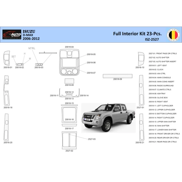 Isuzu D-Max Interior WHZ Dashboard trim kit 23 Parts