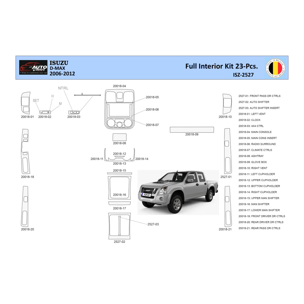 Isuzu D-Max Interior WHZ Dashboard trim kit 23 Parts