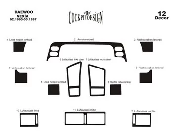 Daewoo Nexia 02.95-05.97 3D Interior Dashboard Trim Kit Dash Trim Dekor 12-Parts