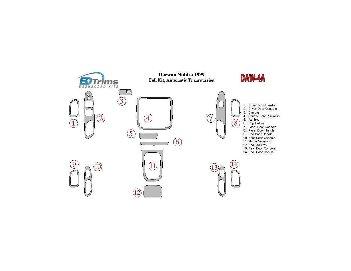 Daewoo Nubira 1999-1999 Full Set, Automatic Gear Interior BD Dash Trim Kit - 1 - Interior Dash Trim Kit