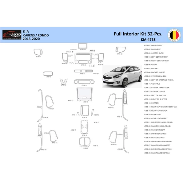 KIA Carens 2013 Interior WHZ Dashboard trim kit  Parts