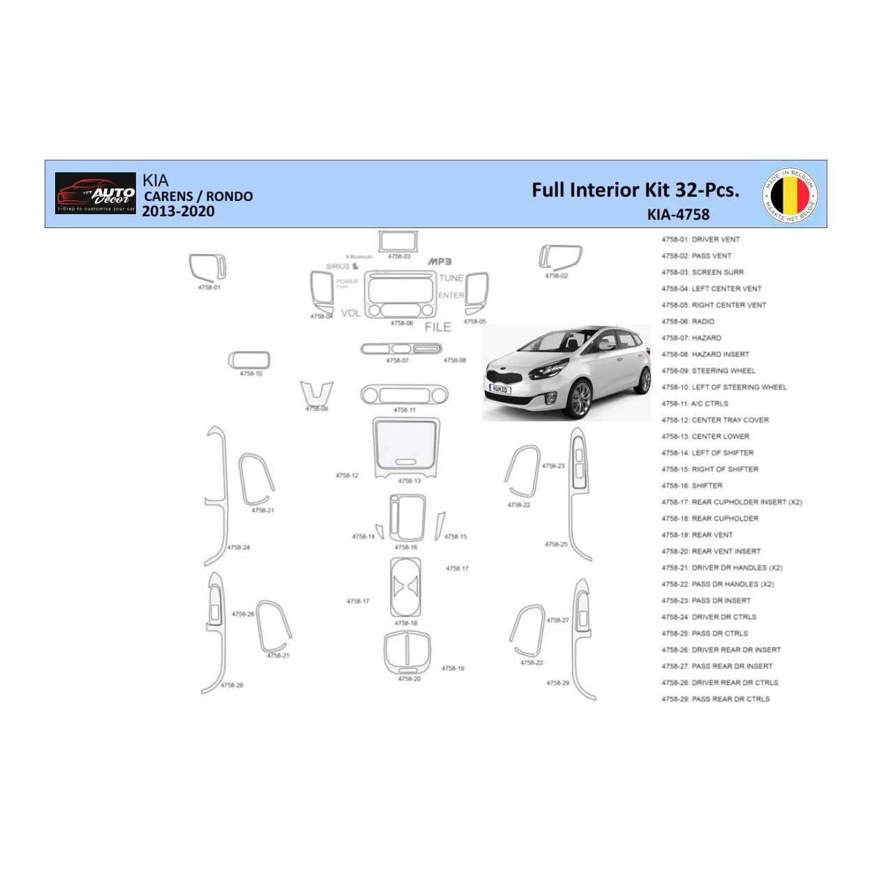 KIA Carens 2013 Interior WHZ Dashboard trim kit  Parts